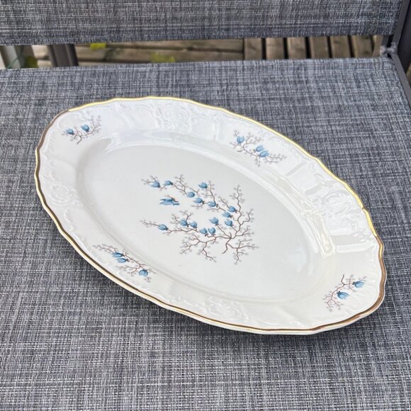 Bernadotte Porcelain Floral Oval Platter Plate with Gold Trim Czechoslovakia - Picture 9 of 10